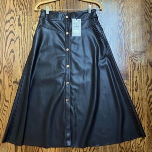 ZARA black faux leather midi skirt Medium